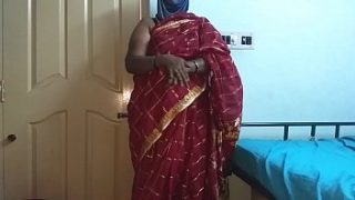 Indian Wife In Red Saree Revealing Cleavage And Intimate Moments