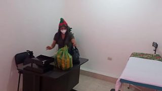 Sensual Christmas Celebration: Latina Woman Pleasures Herself At Work