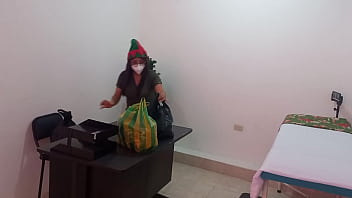 Sensual Christmas Celebration: Latina Woman Pleasures Herself At Work