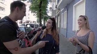 Hot Summer Day: Blonde Girl Flirts With Stranger On The Sidewalk