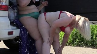 Caught In The Act: Curvy Girlfriends Film Their Steamy Outdoor Scene, Unaware Of A Hidden Watcher.