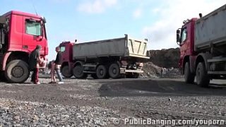 Caught In The Act On A Construction Site, Three Workers Share A Steamy Secret Under The Open Sky.