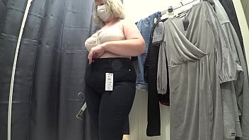 Curvy Mom With A Luscious Backside In White Panties And Full Breasts In A Bra Caught On Hidden Cam In A Public Changing Room.