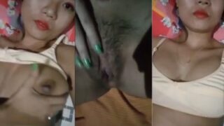 Naughty student slips her fingers between her thighs while thinking of her Nepali lover