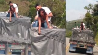 Wild NRI girl gets adventurous, riding hard on a truck in the open air