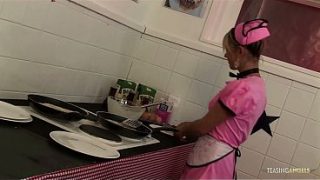 Sizzling in the kitchen, this blonde MILF chef invites her friends for a steamy group session.