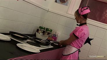 Sizzling in the kitchen, this blonde MILF chef invites her friends for a steamy group session.