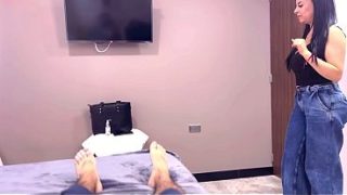 Caught in the act by a busty MILF, we turned my solo session into a steamy encounter.