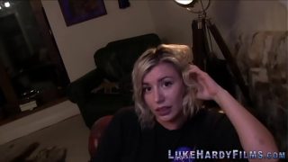 Naughty Brit on her knees for Luke Hardy
