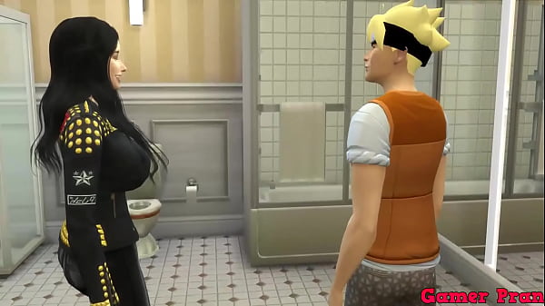 Atrapados en el baño, Naruto y su madrastra Hinata se enredan con Hanabi y la vecina en un encuentro ardiente