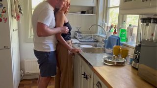 Bent over the sink, plates and passion