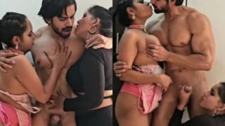 Raw three-way fucking with a man pounding two horny sluts