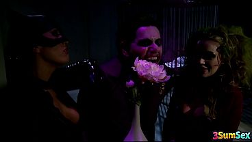 Two leather-clad sluts, locked in a cell, getting raw with a third in a filthy three-way thrill