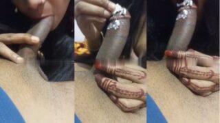 Dirty little slut takes a creamy Indian blowjob, cock glistening with cum