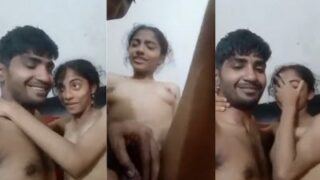 Tamil sex video shows a girl taking her boyfriend’s cock for the first time.