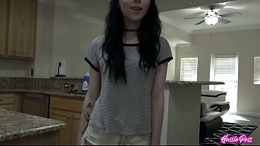 Flat chested Bambi Black drools all over that cock before bending over for a raw doggy pounding