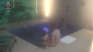 Splashing and sliding with two friends in the motel pool, all tangled up and wet