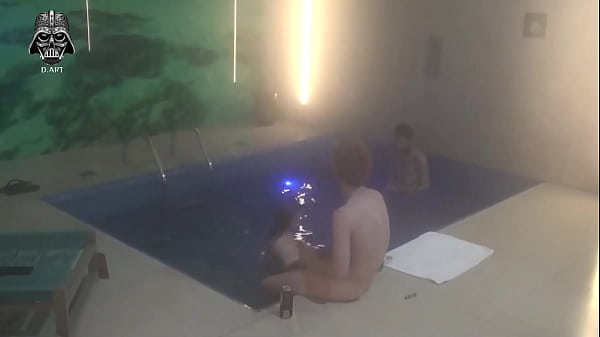 Splashing and sliding with two friends in the motel pool, all tangled up and wet